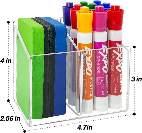 Magnetic Dry Erase Marker Holder, Acrylic Magnetic Pen Holder for Fridge, Magnetic Marker Holder for Whiteboard, 2 Compartments Whiteboard Marker ...