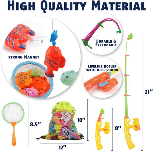 CozyBomB™ Magnetic Fishing Toys Game Set for Kids | Water Table Bathtub Kiddie Pool Party with Pole Rod Net, Plastic Floating Fish-Toddler Color O...