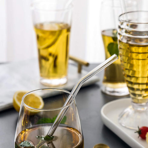 G Reusable Glass Straws Clear - 8.5 inches x 8 mm Straight Drinking Straws Healthy Eco-Friendly BPA Free 4 Pack (2 Straight + 2 Curved) with 4 Cle...