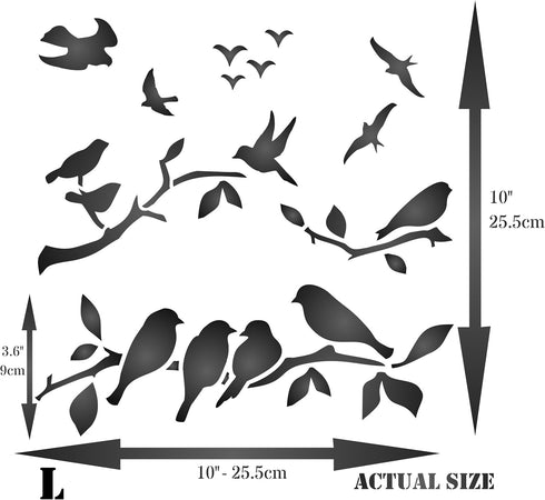 Birds on Branches Stencil, 10 x 10 inch (L) - Bird Branch Silhouette Stencils for Painting Template...