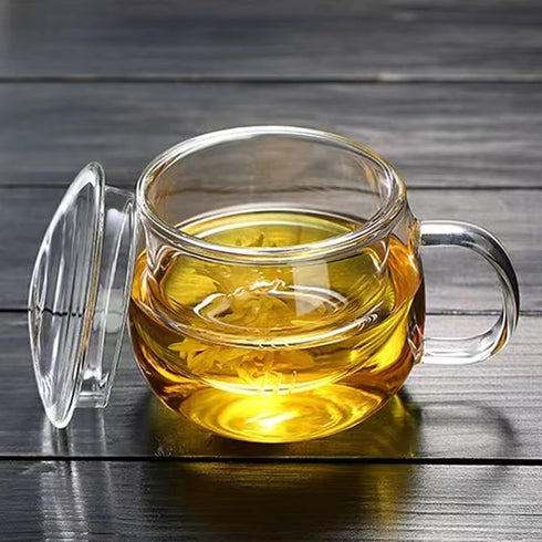 14oz Tea cup with steeper and lid, heat-resistant borosilicate glass clear tea cup for loose leaf tea, blooming tea and tea bags - ideal for tea l...