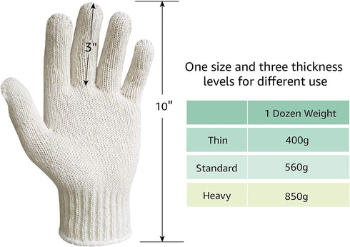 MIG4U 12 Pairs Work Gloves - Cotton String Gloves for Safety Work - Glove Liner Hand Saver Heat Protection for BBQ (Large, Economic)...