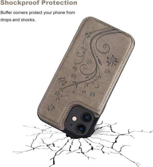 Vaburs Compatible with iPhone 12 and iPhone 12 Pro Case Wallet with Card Holder,Embossed Butterfly Pattern PU Leather Double Magnetic Buttons Flip...