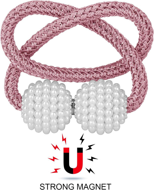 Pinowu Magnetic Curtain Tiebacks Clips - Window Tie Backs Holders for Home Office Decorative Rope Holdbacks Classic Tiebacks Design (1 Pair, Pink)...