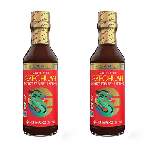 San-J - Spicy Gluten Free Szechuan Sauce - Non-GMO - 10 oz. Bottles - 2 pack...
