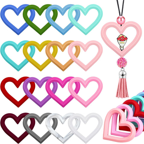 Motionchic 16 Pcs Silicone Beadable O Rings 65mm Silicone Bead Ring Round Silicone Bead Loop with 2 Hole Silicone Focal Bead for DIY Keychain Car ...