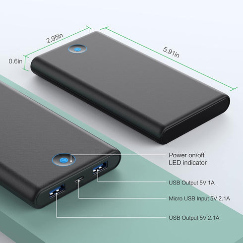 Portable Charger, 2-Pack 20000mAh Power Bank Ultra Slim Fast Charging External Battery Pack with Dual USB Outputs Compatible with iPhone 13/12 Pro...