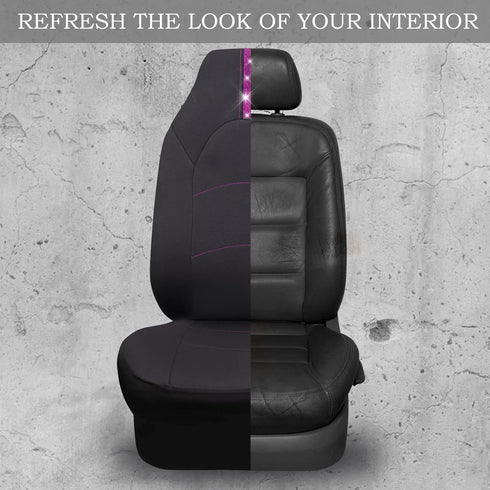 Outlet Faux Rhinestone Diamond Bling Car Seat Covers High Back, Mesh Fabric Cloth Bucket Two Front Seats only, Universal Fit for SUV Truck Coupe W...