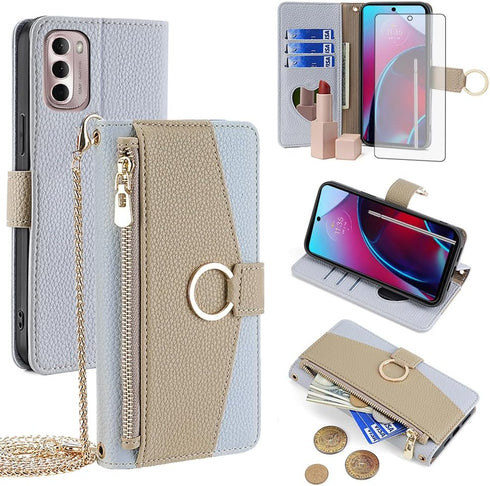 Asuwish Phone Case for Moto G Stylus 2022 4G Wallet Cover with Screen Protector and Mirror Flip Cover Ring Credit Card Holder Crossbody Strap Cell...
