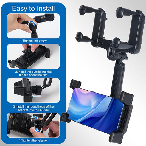 Large Rearview Mirror Phone Holder, The New car Mobile Phone Holder for Car 360°Rotatable and Retractable?Upgraded Four Corners Fixed Anti-Shake M...