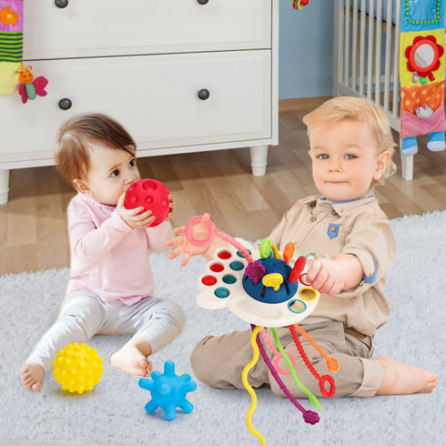 Montessori Pull String Toys for Babies 0-6 6-12 Months Baby Sensory Toys Balls Toddler Travel Infant Toys 9 10 12-18 Month Teethers Developmental ...