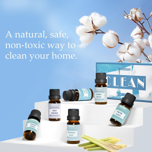 Clean Essential Oils Set, ARVIDSSON Premium Fragrance Oil for Clean Home, Soap Making - Clean Cotton, Fresh Linen, Clean Air, Soft Powder, Blossom...