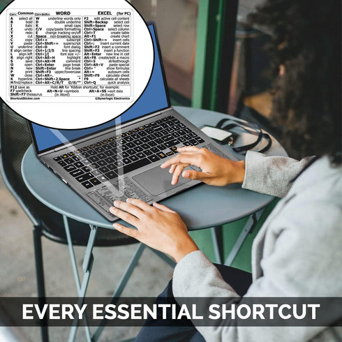 SYNERLOGIC Windows + Word/Excel (for Windows) Quick Reference Guide Keyboard Shortcut Stickers, No-Residue Vinyl (Clear/Small/Combo/5sets)...