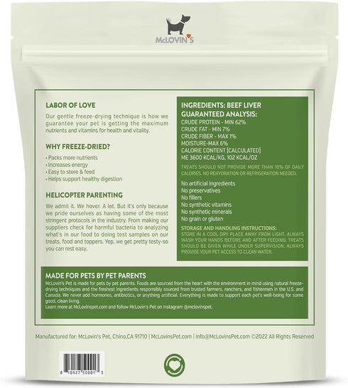 McLovin's Pet Freeze Dried Raw Beef Liver Dog Treats, 14 oz. - Single Ingredient, Grain-Free, Gluten-Free, High-Protein Treat – Healthy Dog Traini...