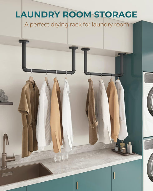 OROPY Industrial Pipe Clothes Rack 21.2” Set of 2, Heavy Duty Wall Mounted Black Iron Garment Bar, Multi-Purpose Clothing Hanging Rod for Laundry ...