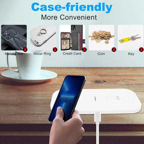 Wireless Charger, 2 in 1 Wireless Charging Pad, Fast Dual Wireless Charging Station for iPhone 14/13/12/11Pro/Pro Max/Mini/XS Max/XR/XS/X/8/8P, Sa...