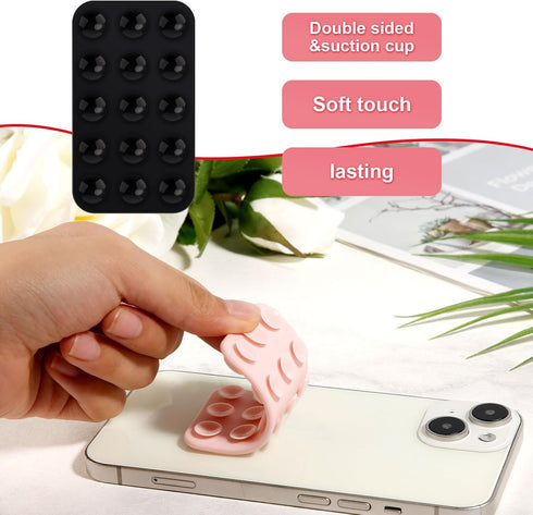 2pcs Double Sided Suction Cup Phone Mount, Silicone Phone Suction Holder Back of Phone Multifunctional Sticky Suction Phone Case for Shower Mirror...