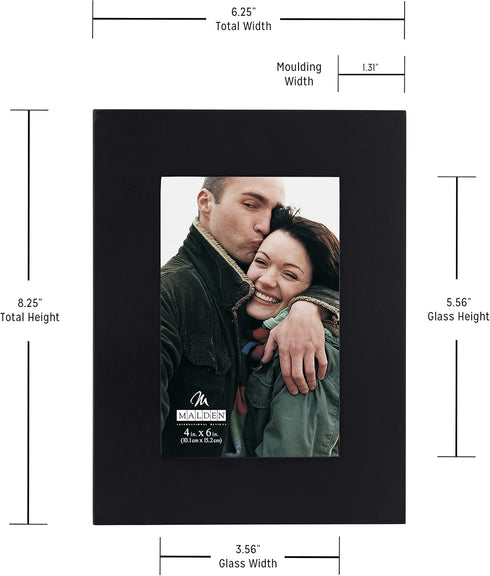 Malden 4x6 Picture Frame, Extra Wide Real Wood Molding, Real Glass, Black...
