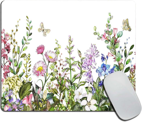 Border with Herbs and Wild Flowers Mouse Pad Non-Slip Rubber Base Gaming MousePads for Computers Laptop Office, Computer Mouse Pad for Wireless Mo...