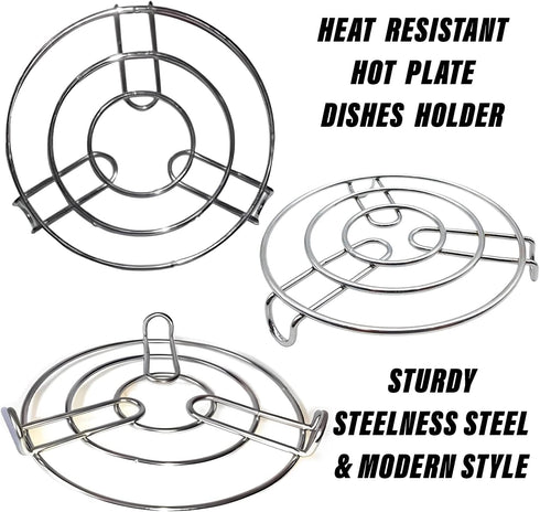Iron Stand | Stainless Steel Trivet |Round Steamer Rack for Kitchen | Heat Resistant Hot Plate Dishes Holder | Cooker Donga Stand | Pack of 2 | Si...