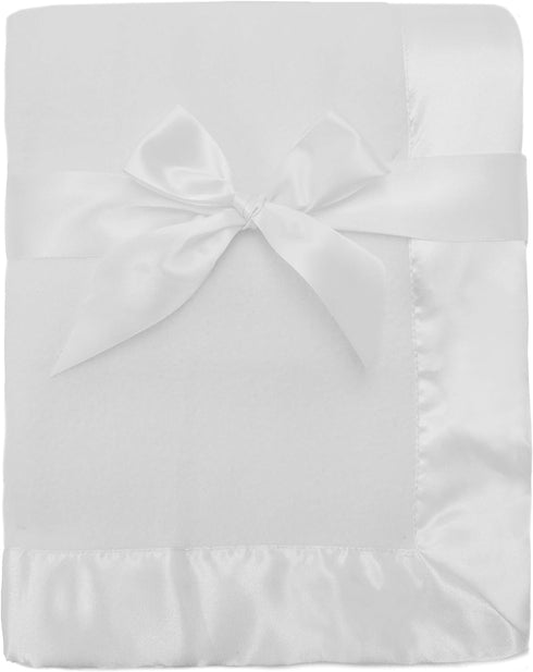 American Baby Company Fleece Blanket with Silk-Like Satin Trim, Soft, Warm & Cozy, White, 30" x 40" for Boys and Girls, Perfect for Baby Carrier, ...