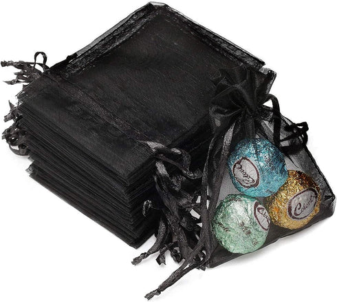Akstore 100Pcs 2.8"x3.6"(7x9cm) Sheer Drawstring Organza Jewelry Pouches Wedding Party Christmas Favor Gift Bags (Black)...