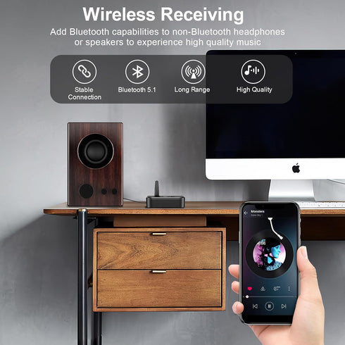 JXTZ Bluetooth Aux Adapter for Home Stereo, Bluetooth 5.1 Receiver with RGB Light, Support FT Card, 3.5mm Aux to Bluetooth Adpater, Low Latency, D...