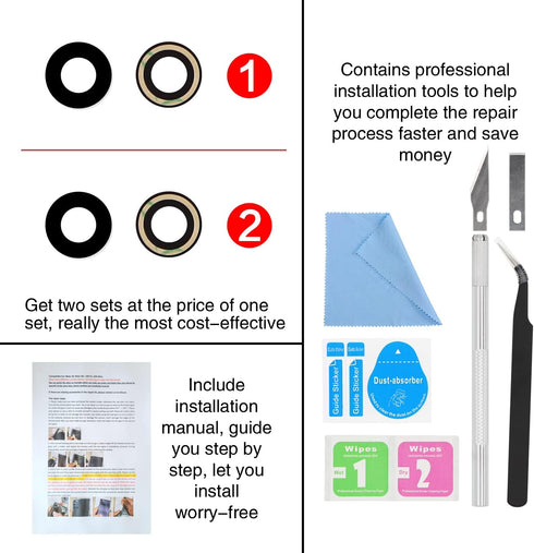 2PCS ASDAWN Back Camera Lens Glass Replacement for iPhone XR 6.1 Inches with Pre-Installed Adhesive, Rear Camera Lens Glass Replacement with Insta...