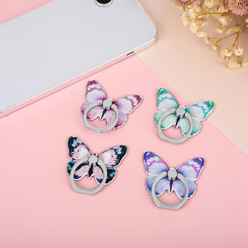 4 PCS Butterfly Cell Phone Ring Holder Zinc Alloy Cute 360°Rotation Metal Finger Pattern Painted Universal Phone Ring Holder Compatible for All Sm...