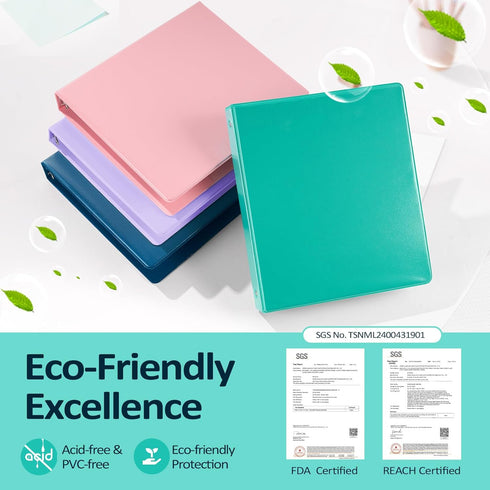 Sooez BinderX 3 Ring Binder, Round Ring 1 Inch Binder, Fits 150 Sheets of 8.5x11 Letter, Customizable Clear View Cover with 2 Inside Pockets, Cute...