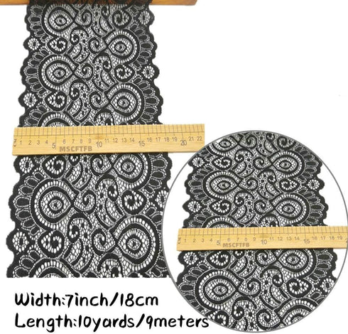 5 Yards Width 7 Inch Stretch Lace Trim Fabric Elastic Lace Flowers Ribbon for Garment Craft Embellishment Wedding Bouquet Making Headbands Garters...