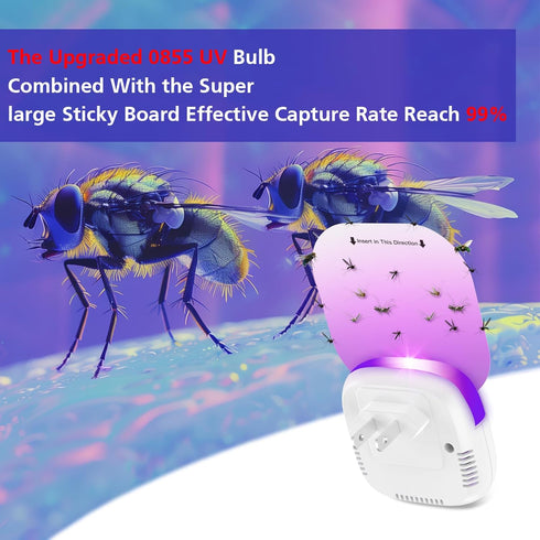 Fly Trap Indoor, 2-IN1 Ultrasonic Insect Repeller Insect Catcher, Plug-in Flying Insect Trap for Gnat, Moth, Mosquito, Flies, Electronic Pest Repe...