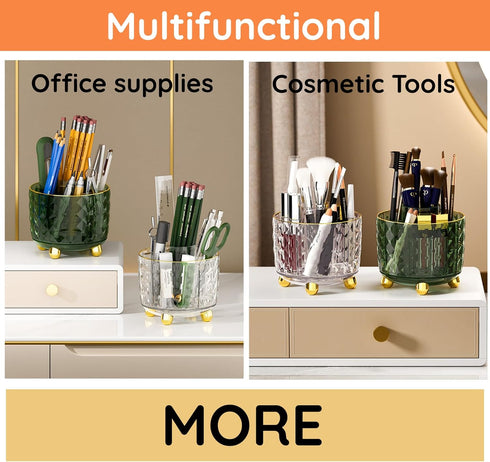 360° Rotating Makeup Brush Holder Organizer, Clear Desktop Bathroom Vanity Organizer and Storage Countertop Skincare Organizer, 6 Slot Make up Bru...