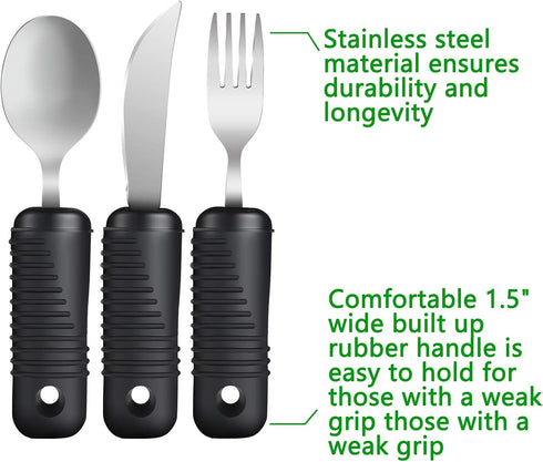 YPC Adaptive Utensils,Easy Grip Silverware,Built-Up Fork,Spoon and Rocker Knife for Adults,Elderly,Arthritis,Tremors and Parkinsons,3 Piece Set...