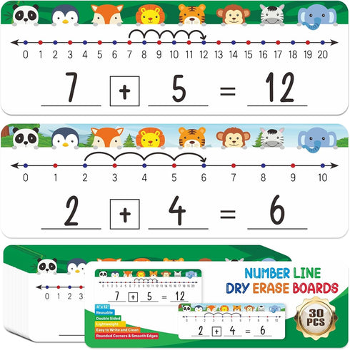 30 Pcs Number Line Dry Erase Whiteboard Card, 4”x12” Double Sided Dry Erase Board 0-10 on One Side 0-20 on Other Side, Students Home Classroom Mus...