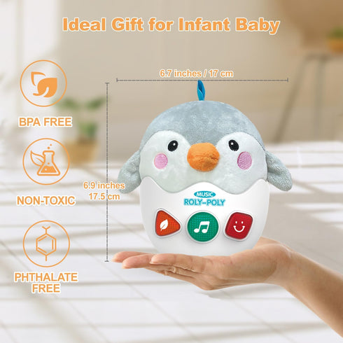 Infant Toys 0-3-6-12 Months Shower Gifts, Plush Penguin Musical Toys, Cute Stuffed Animal Baby Toys with Light & Sounds, Roly-Poly Birthday Gift f...