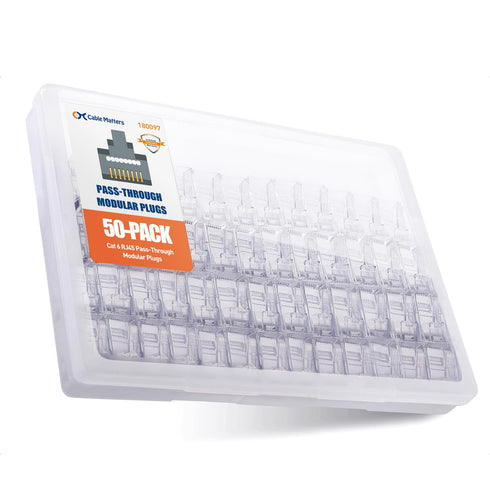 Cable Matters 50-Pack Cat 6 Pass Through RJ45 Connectors (Cat 6 Ends / Cat6 Connector / RJ45 Modular Plugs/Ethernet Plugs/Network Connector) for S...
