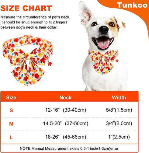 Fall Dog Collar with Elegant Bow Tie - Durable Adjustable Colorful and Stylish Cotton Pet Collar, Available in Small Medium Large, L...