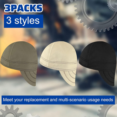 Macarrie 3 Pcs Welding Hats for Men Flame Resistant Cotton Welding Cap Mesh Inside Liner Welder Cap Low Crown for Welder Electrician Gas Station M...