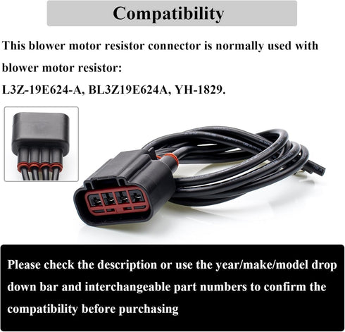WPT688 HVAC Blower Motor Resistor Connector Wire Harness Pigtail Compatible with Ford Expedition 2010-2017, F-150 2010-2014, Lincoln Navigator 201...