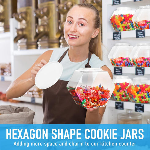 Uiifan 1 Piece Hexagonal Plastic Candy Jar with Lid Cookie Jar Clear Hexagonal Candy Containers for Snacks, Cookies, Dog Food, Craft and Sewing Su...