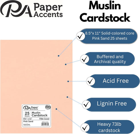 PA Paper Accents Textured Cardstock 8.5" x 11" Pink Sand, 73lb colored cardstock paper for card making, scrapbooking, printing, quilling and craft...