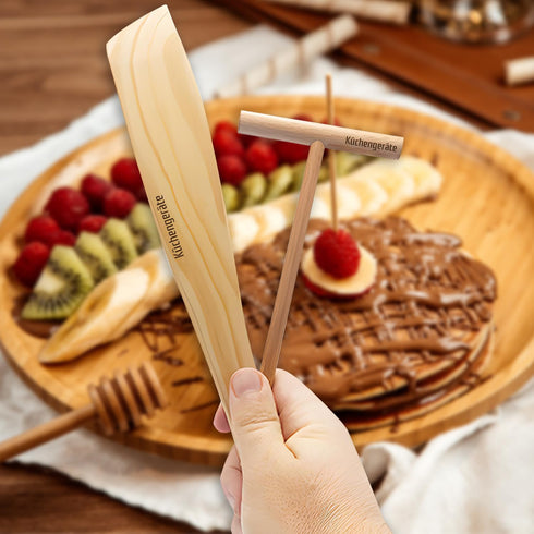 Kuchengerate 3.5 inc Crepe Spreader and 12 inc Wooden Spatula Turner Crepe Maker Set - T Shaped Structure - Handmade Natural Beech Wood - No Paint...