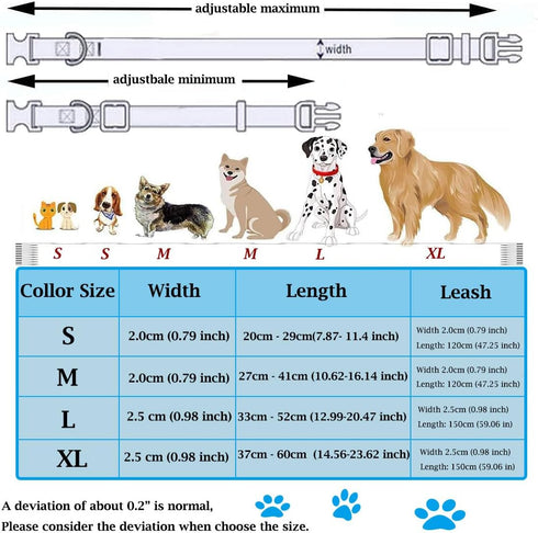 Dog Collar and Leash Set?Soft & Comfy Velvet Dog Collar and Leash with Heavy Duty Metal Buckle and D-Ring Adjustable Collars for Small Medium Larg...