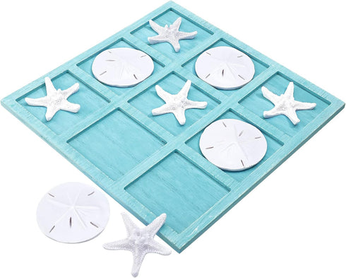 Sumind Tic Tac Toe Game Beach House Decor Wood Coastal Decor Board Game Beach House Present Multilayer Board for Home Beach Starfish Decor(Blue)...