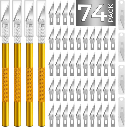 Exacto Knife Craft Knife Hobby Knife 74 Pack with 4 Upgrade Sharp Hobby Knives and 70 Spare Knife Blades for Art, Scrapbooking,Stencil (Gold)...