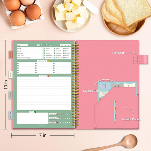 Alltree Recipe Notebook to Write in Your Own Recipes, Sprial Personal Blank Recipe Notebook, Blank Recipe Notebook with 15 Tabs for Family Cooking...