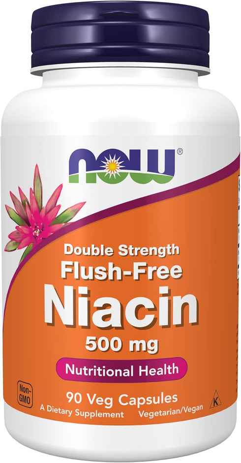 NOW Supplements, Niacin (Vitamin B-3) 500 mg, Flush-Free, Double Strength, Nutritional Health, 90 Veg Capsules...