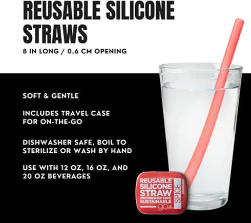 GoSili Reusable Silicone Straws, Reusable Silicone Travel Straw with Case, Flexible, Collapsible Straws for Tumblers Dishwasher Safe, No-brush Nee...