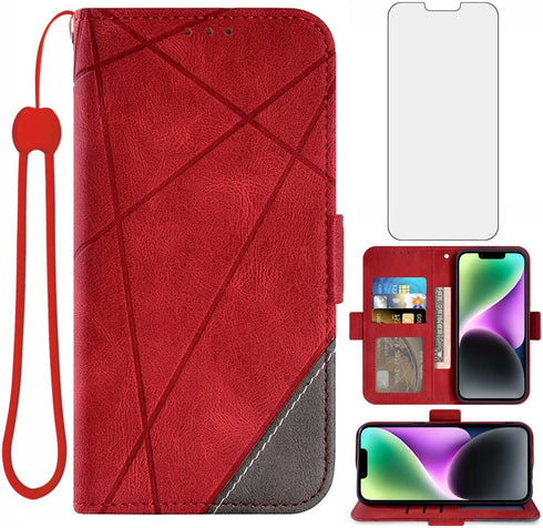 Asuwish Compatible with iPhone 14 Plus 6.7 inch Wallet Case and Tempered Glass Screen Protector Leather Flip Card Holder Stand Cell Accessories Ph...